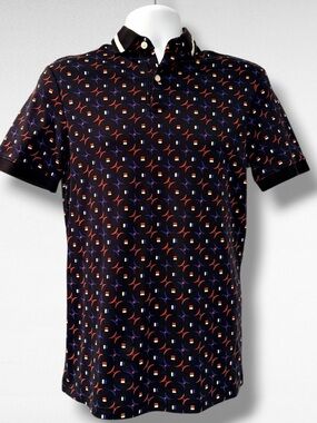 Murano Slim Fit Polo Shirt Mens Small Geometric Print Stretch Short Sleeve